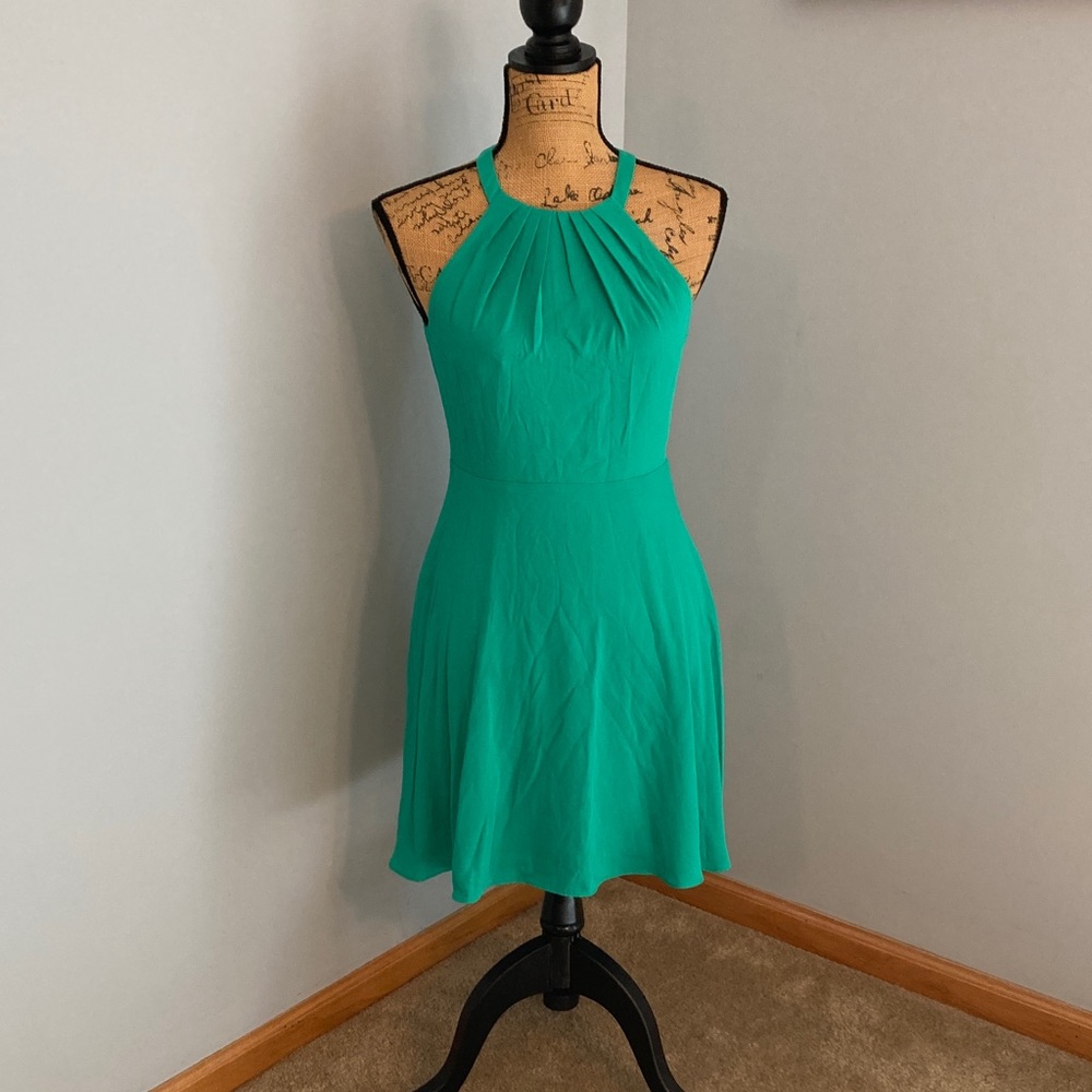 Express Green Halter Fit-and-Flare Mini Dress Women Size 4
